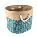 Design Imports 9 in x 12 in x 12 in Burlap Round Storage Bin, Ikat Teal, Small CAMZ36054